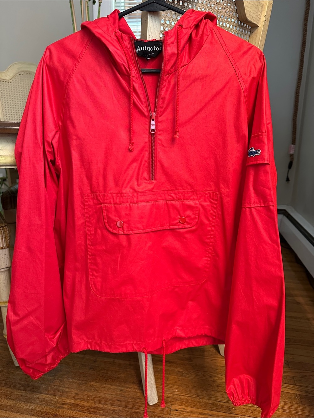 Vintage Alligator Red Hooded Windbreaker- Made in Japan- Unisex Size Medium